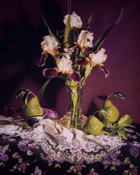 Photorealism Still Life Painting - Irises Pears realism still life